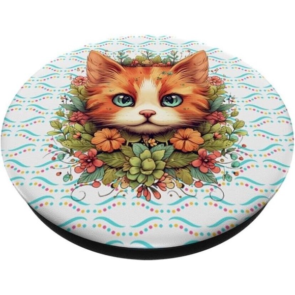 Pop Sockets for Phone Floral Kitty Cat Watercolor Grip & Stand Swappable Design - Picture 4 of 8